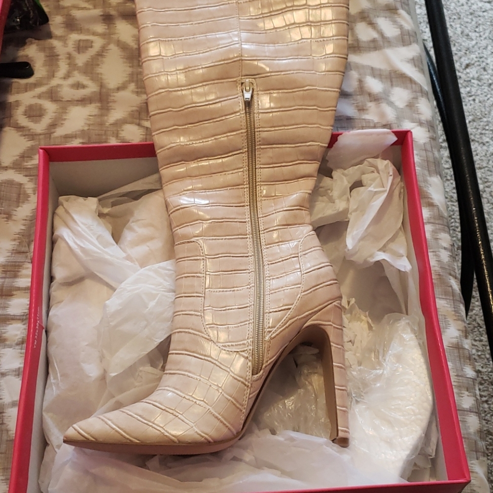 Nude Python Pattern Heeled Boots